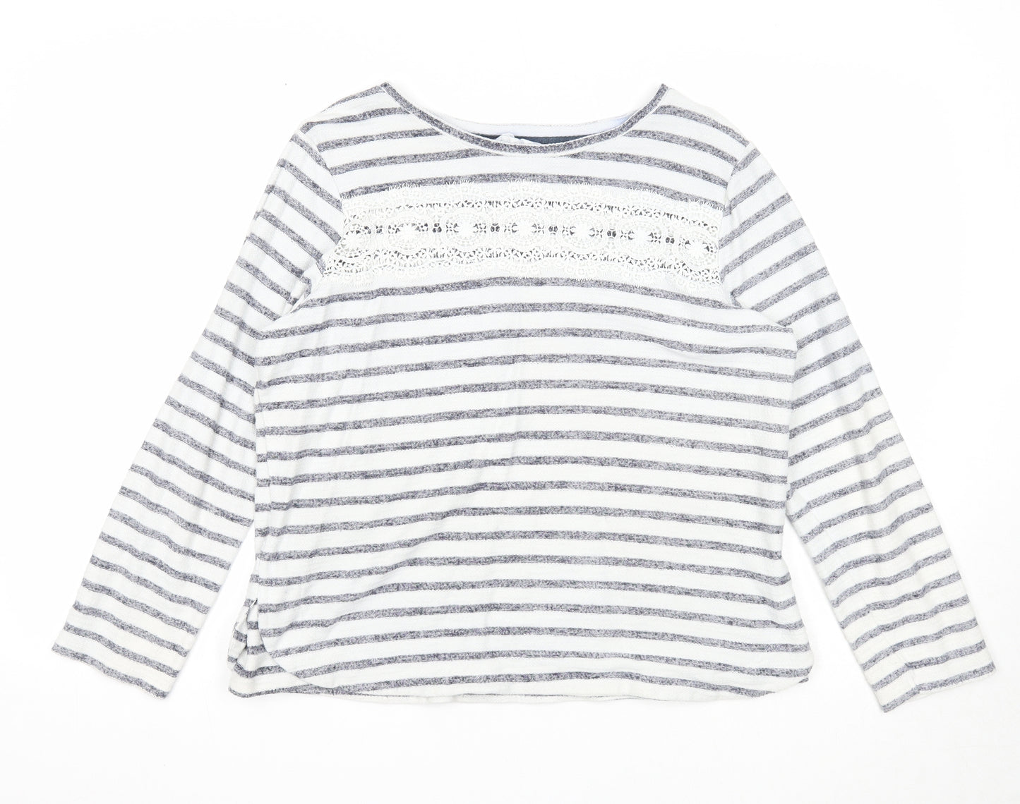 Falmer Heritage Womens White Round Neck Striped Polyester Pullover Jumper Size 14