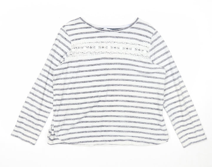 Falmer Heritage Womens White Round Neck Striped Polyester Pullover Jumper Size 14