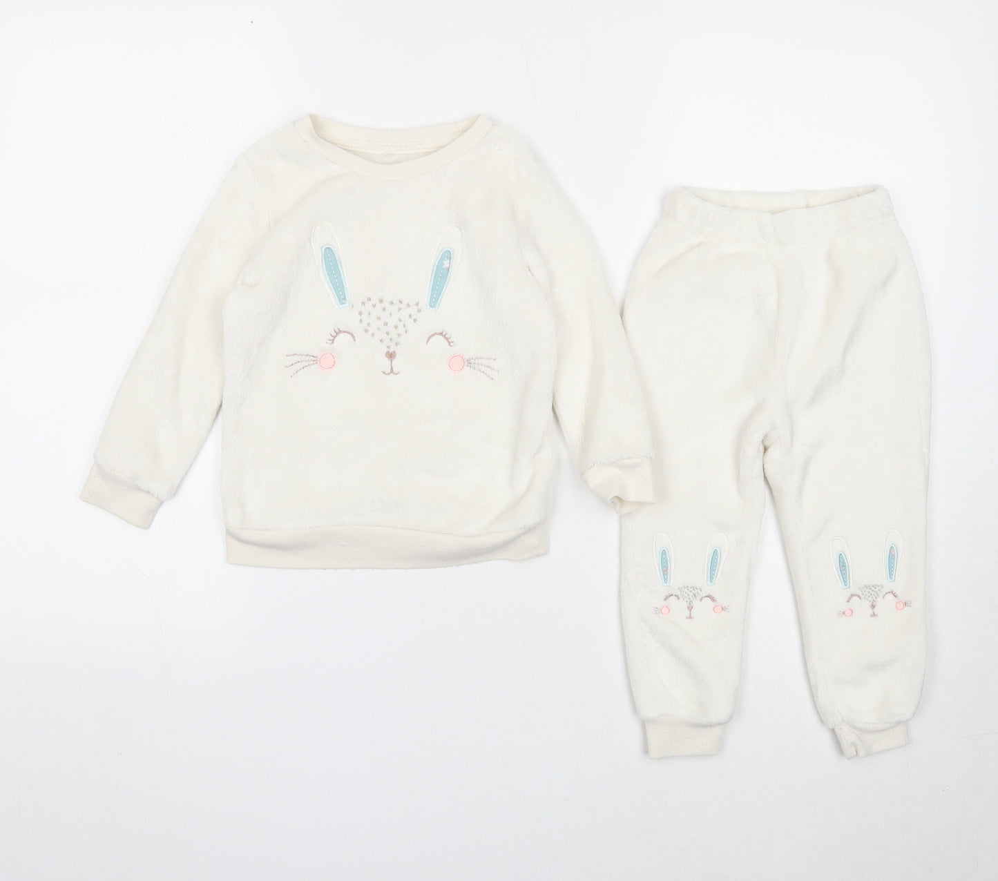 George Girls White Solid Polyester Top Pyjama Set Size 2-3 Years Pullover - Rabbit
