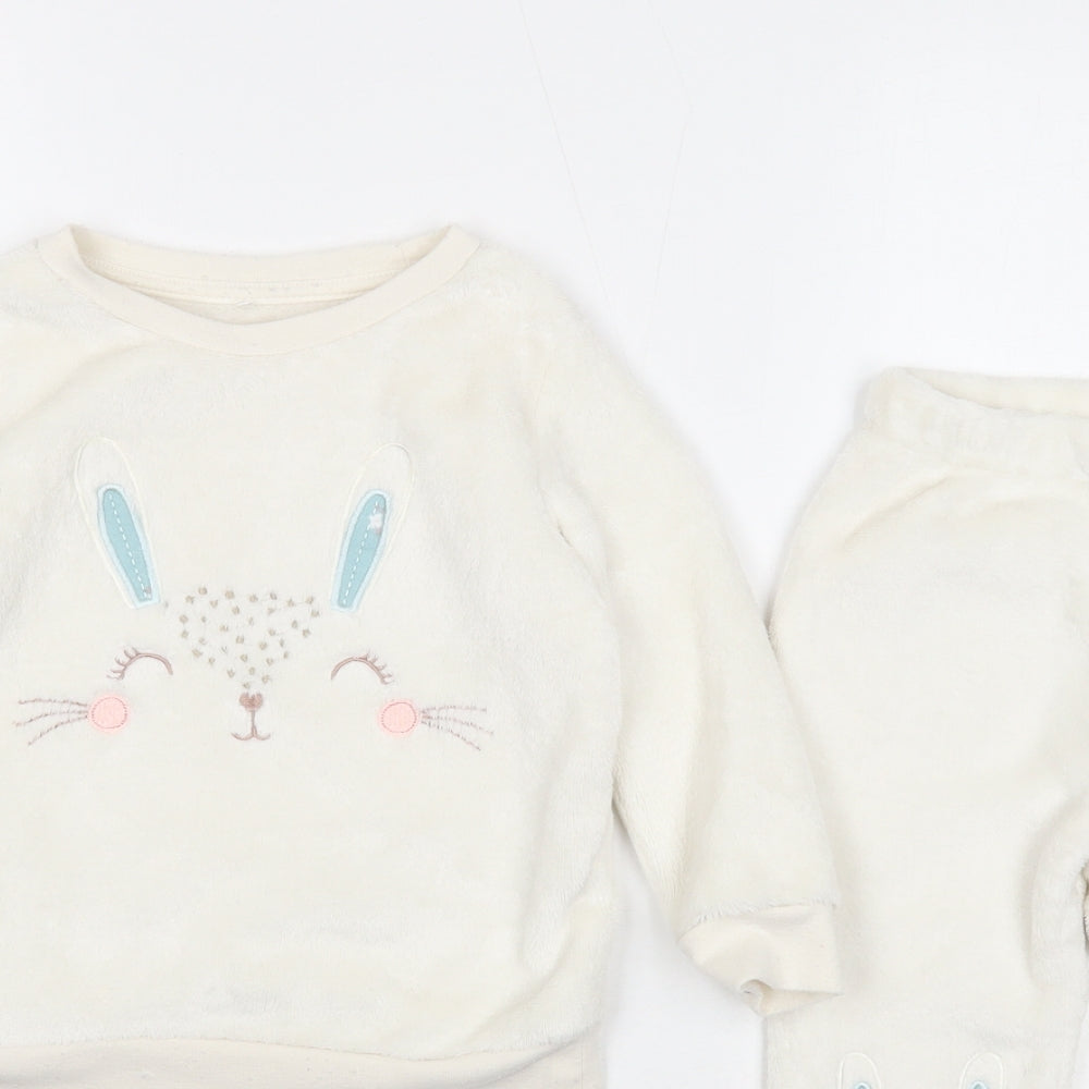 George Girls White Solid Polyester Top Pyjama Set Size 2-3 Years Pullover - Rabbit