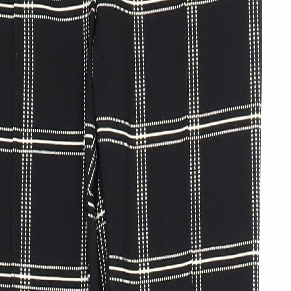Primark Womens Black Check Viscose Trousers Size 8 Regular Zip