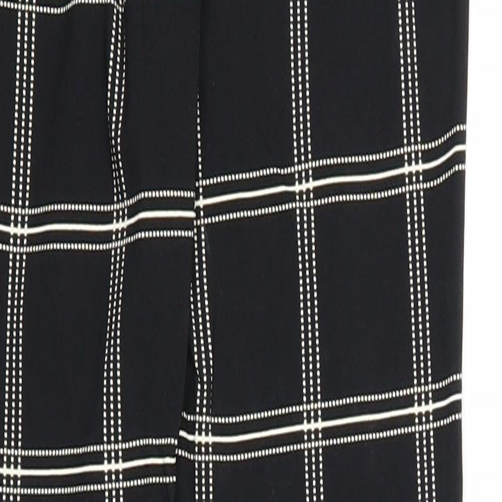 Primark Womens Black Check Viscose Trousers Size 8 Regular Zip