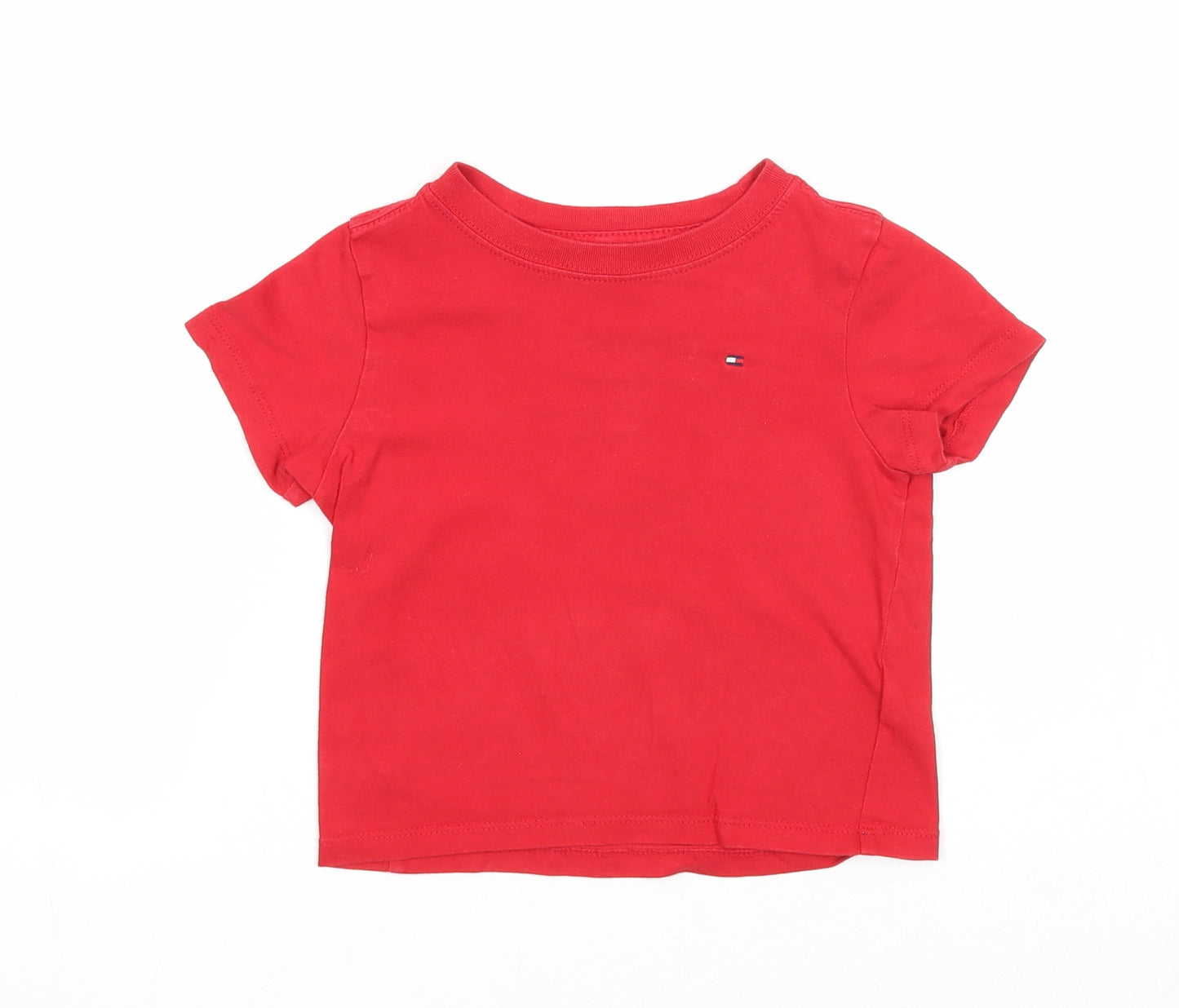 Tommy Hilfiger Boys Red Cotton Basic T-Shirt Size 2 Years Round Neck Pullover