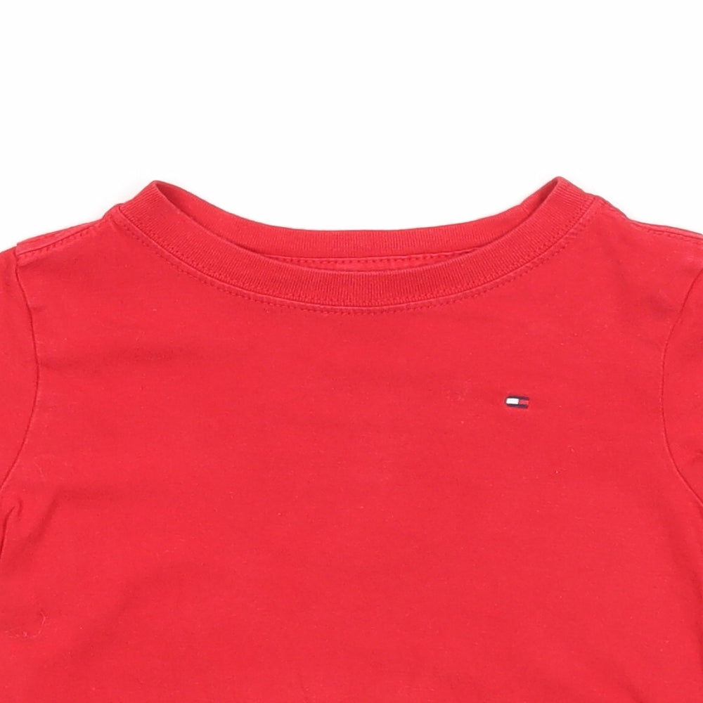 Tommy Hilfiger Boys Red Cotton Basic T-Shirt Size 2 Years Round Neck Pullover