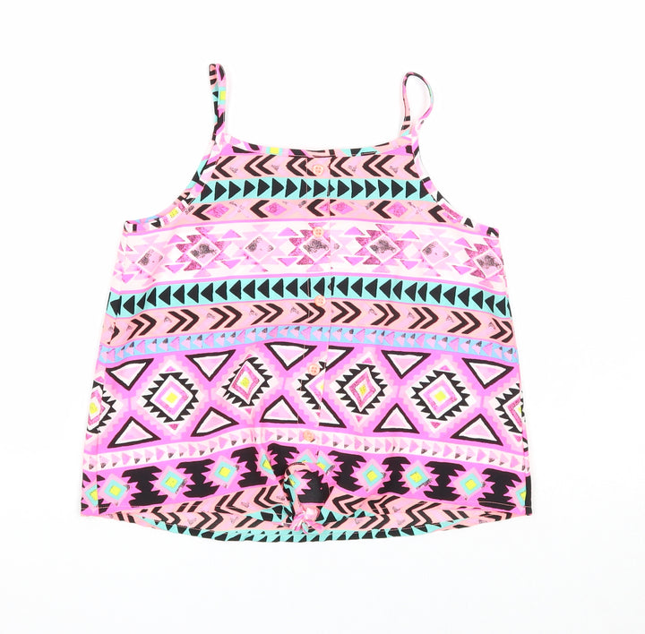Candy Couture Girls Multicoloured Geometric Polyester Basic Tank Size 9 Years Round Neck Pullover