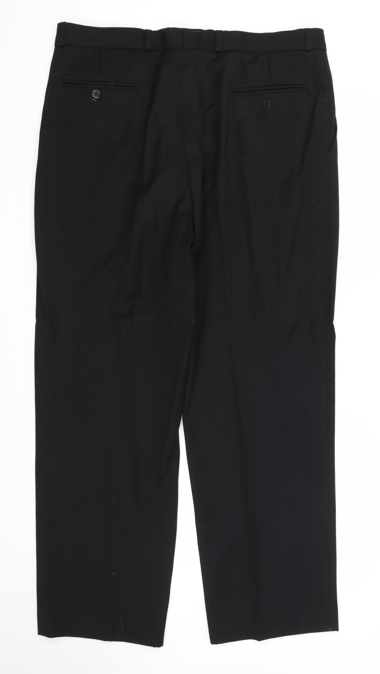 Preworn Mens Black Polyester Trousers Size 38 in Regular Zip