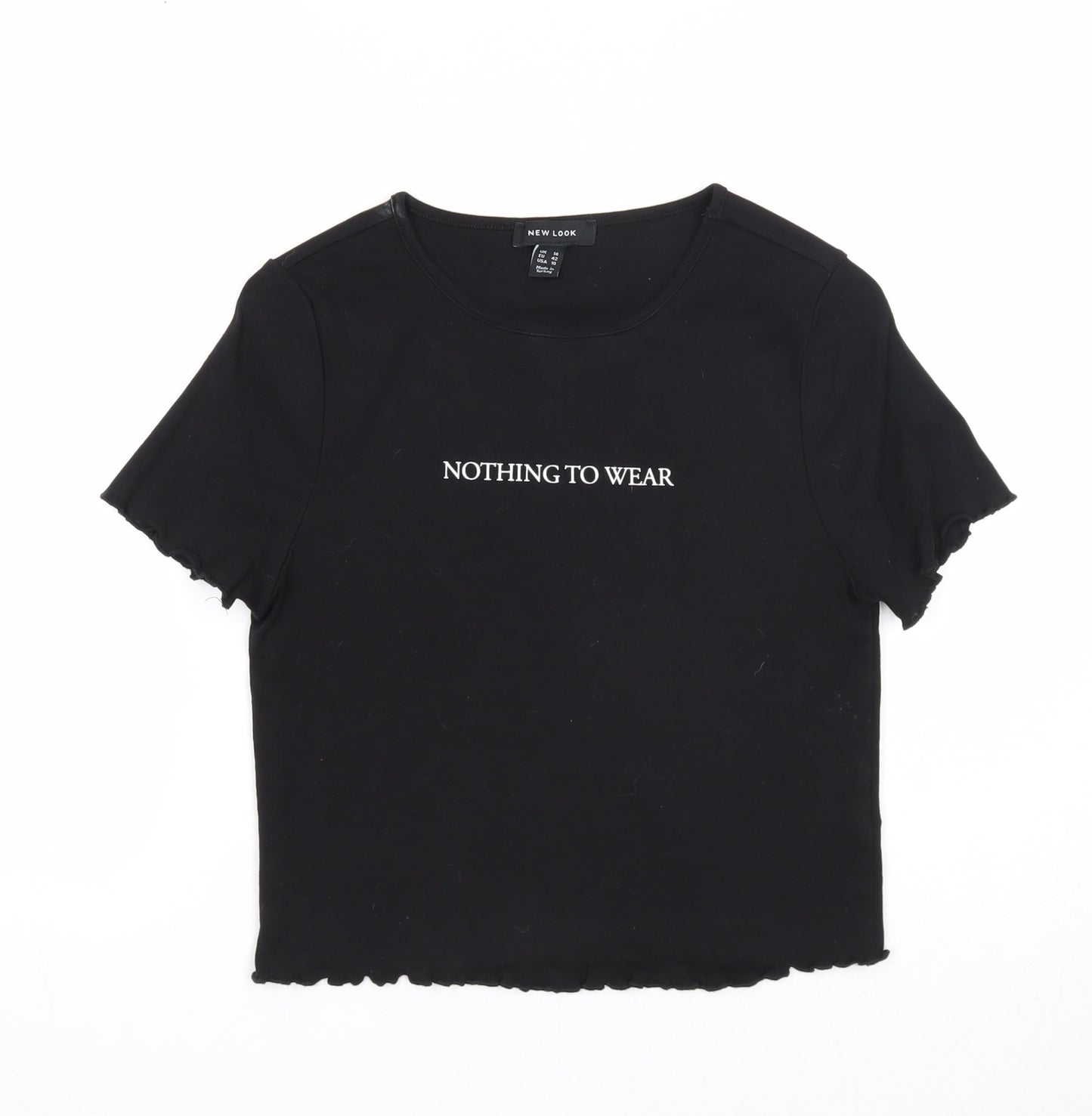 New Look Womens Black Cotton Cropped T-Shirt Size 14 Round Neck - Nothing To Wear