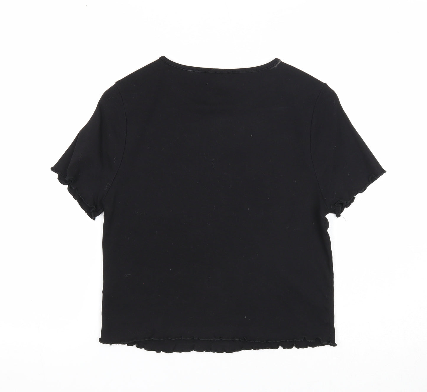 New Look Womens Black Cotton Cropped T-Shirt Size 14 Round Neck - Nothing To Wear