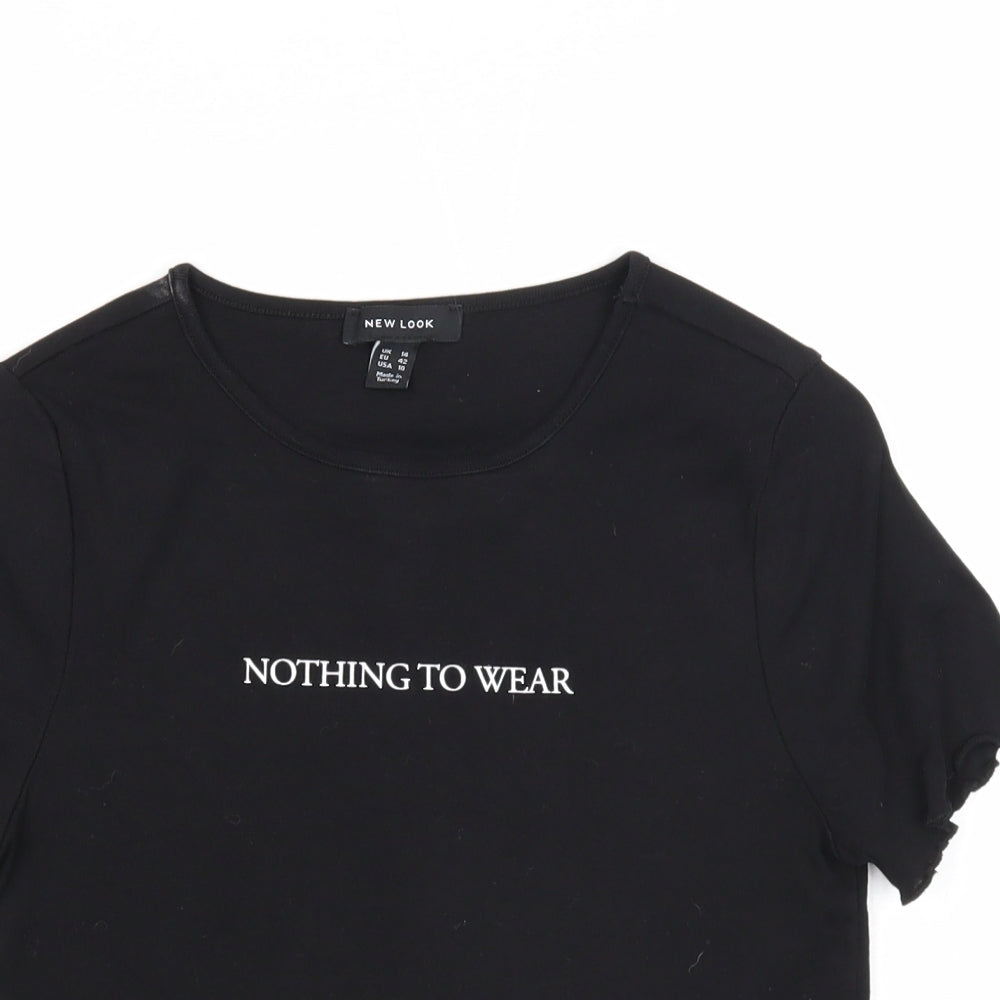 New Look Womens Black Cotton Cropped T-Shirt Size 14 Round Neck - Nothing To Wear