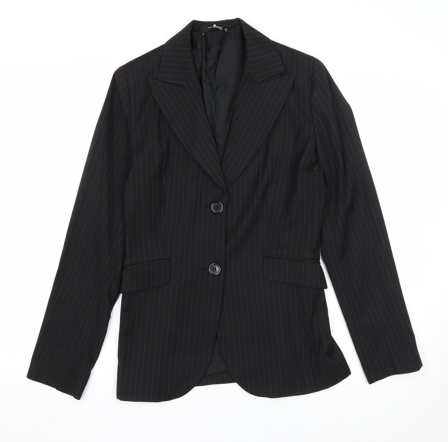 Yumi Womens Black Striped Polyester Jacket Blazer Size 12