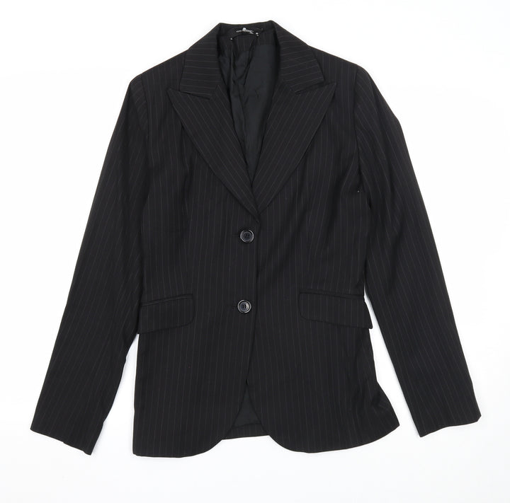 Yumi Womens Black Striped Polyester Jacket Blazer Size 12