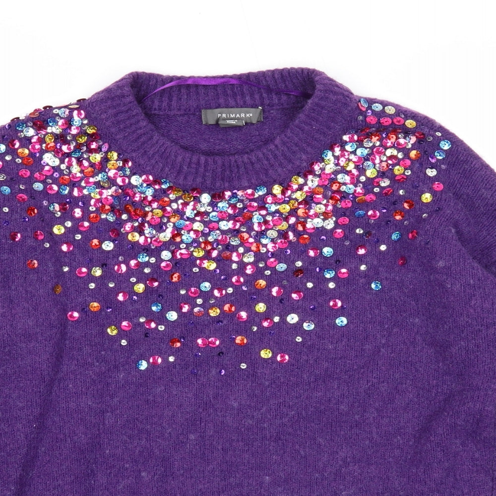 Primark Womens Purple Round Neck Acrylic Pullover Jumper Size 4