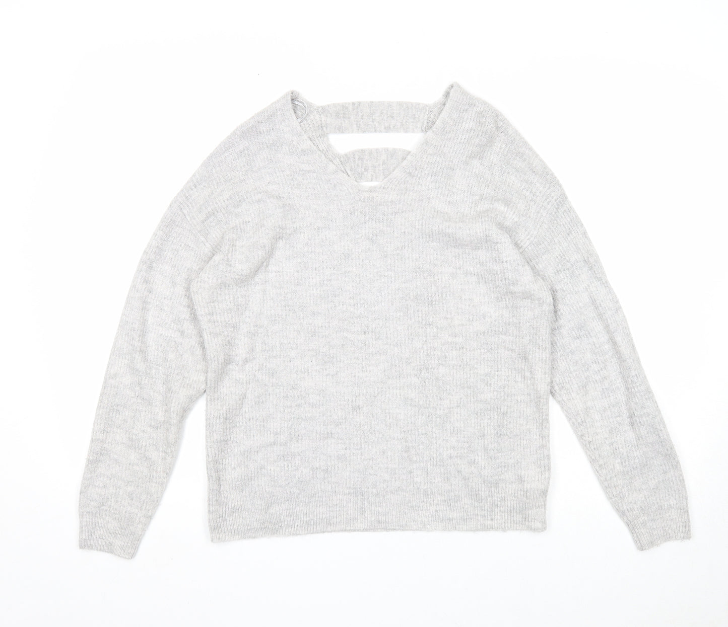 F&F Womens Grey V-Neck Acrylic Pullover Jumper Size 8