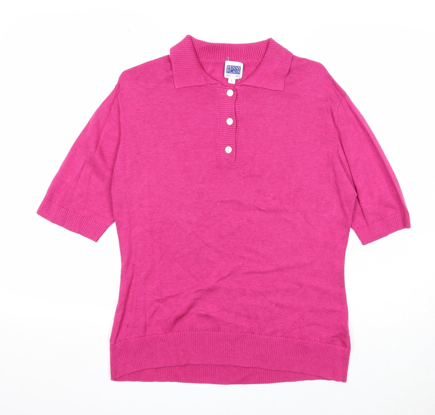 Penny Plain Womens Pink Collared Lyocell Pullover Jumper Size L