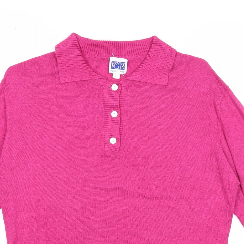 Penny Plain Womens Pink Collared Lyocell Pullover Jumper Size L