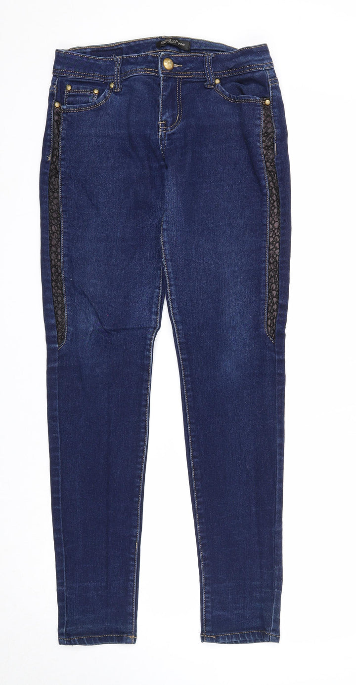 Fashion is you Womens Blue Cotton Skinny Jeans Size 14 Regular Zip