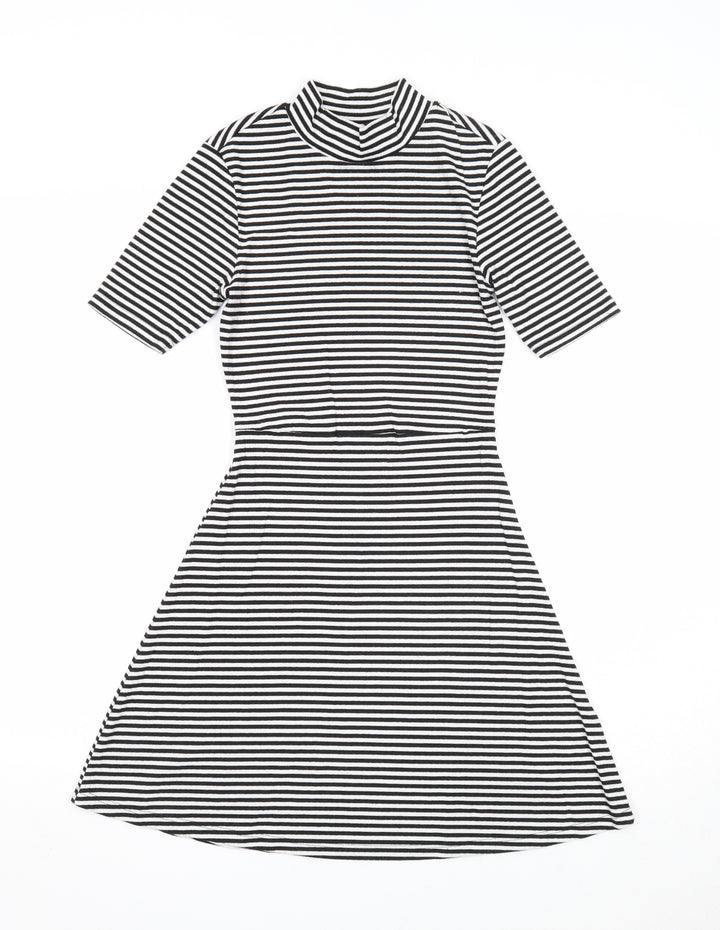 Topshop Womens Black Striped Polyester Fit & Flare Size 4 Mock Neck Pullover