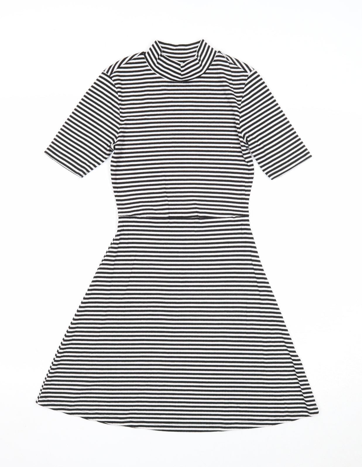 Topshop Womens Black Striped Polyester Fit & Flare Size 4 Mock Neck Pullover
