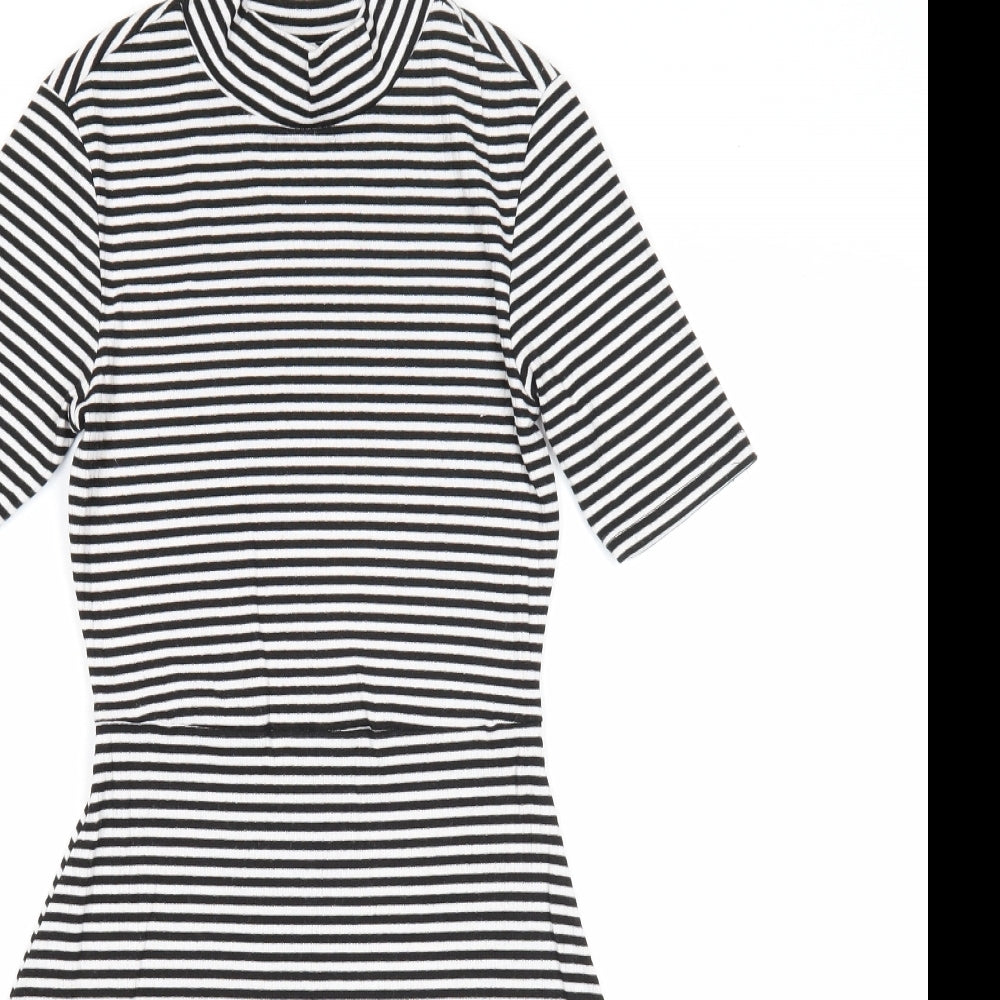 Topshop Womens Black Striped Polyester Fit & Flare Size 4 Mock Neck Pullover