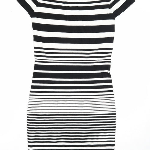 QED London Womens Black Striped Viscose A-Line Size S Round Neck Pullover