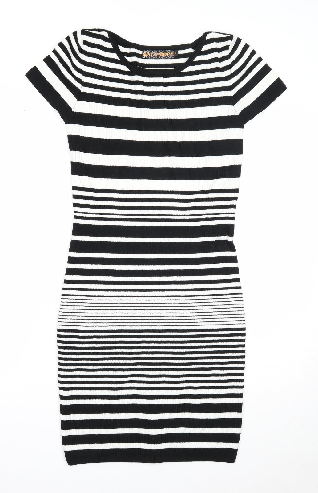 QED London Womens Black Striped Viscose A-Line Size S Round Neck Pullover