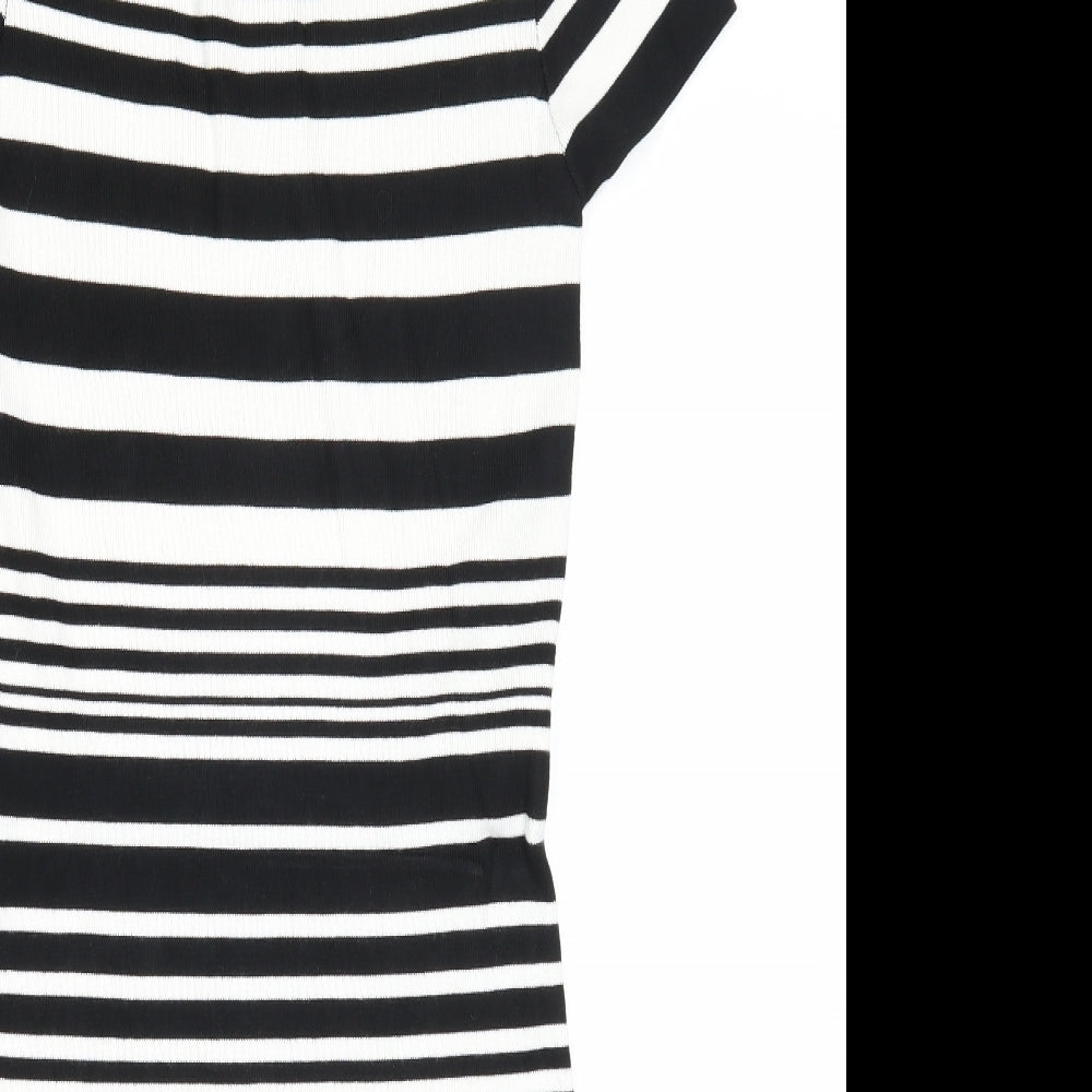 QED London Womens Black Striped Viscose A-Line Size S Round Neck Pullover