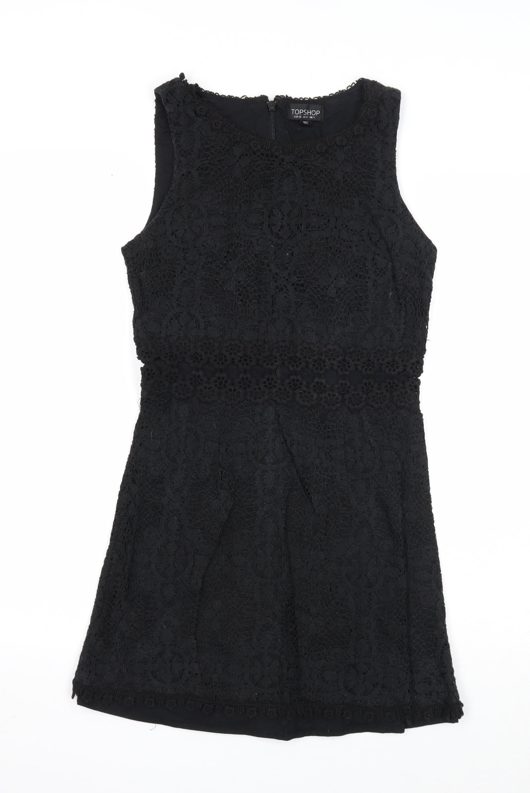 Topshop Womens Black Geometric Cotton A-Line Size 8 Round Neck Zip