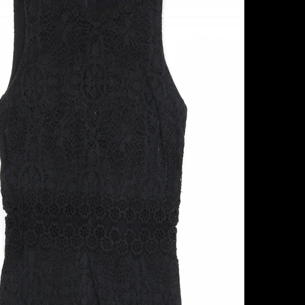 Topshop Womens Black Geometric Cotton A-Line Size 8 Round Neck Zip