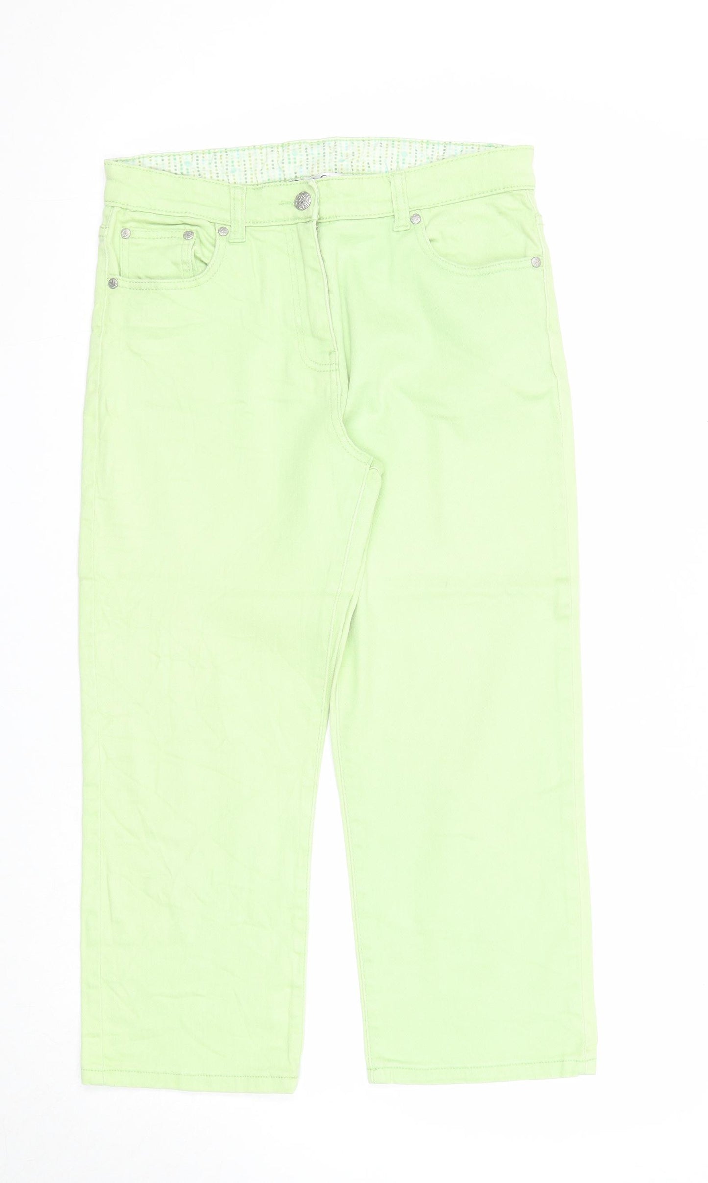 M&Co Womens Green Cotton Straight Jeans Size 12 Regular Zip