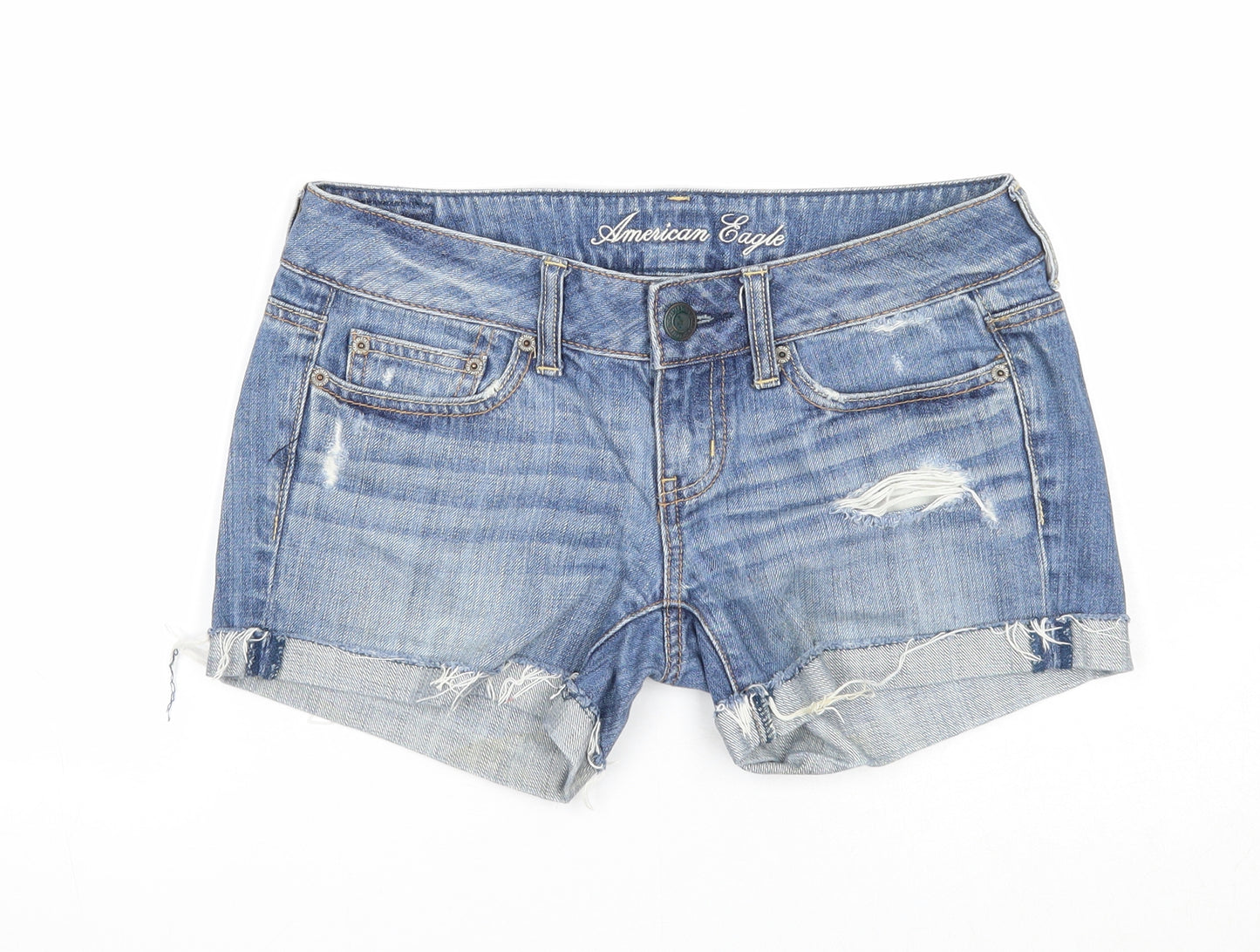 American Eagle Outfitters Womens Blue Cotton Boyfriend Shorts Size XS Regular Zip