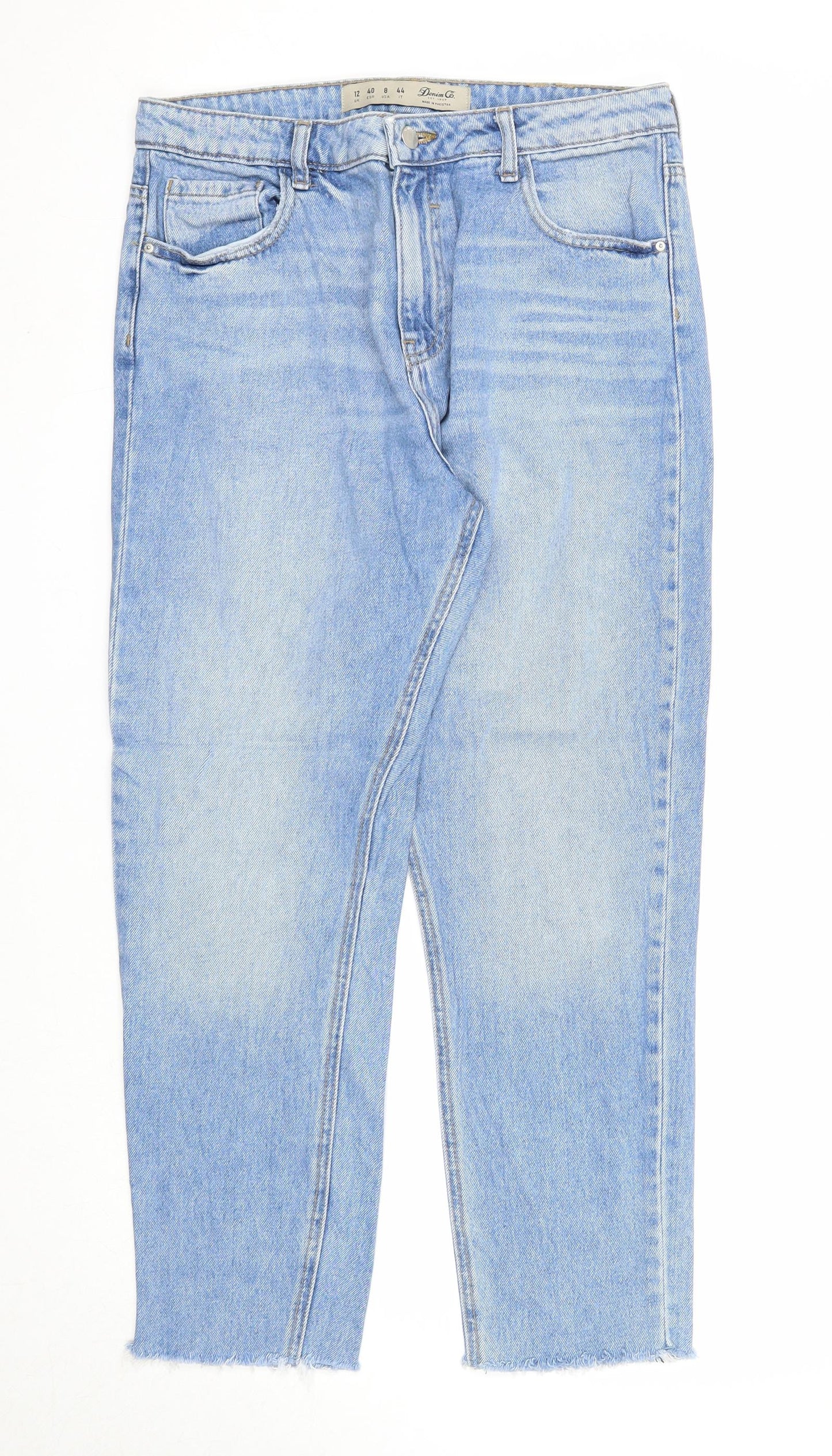 Denim & Co. Womens Blue Cotton Straight Jeans Size 12 Regular Zip