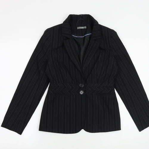 South Womens Black Striped Viscose Jacket Blazer Size 8
