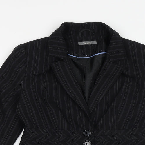 South Womens Black Striped Viscose Jacket Blazer Size 8