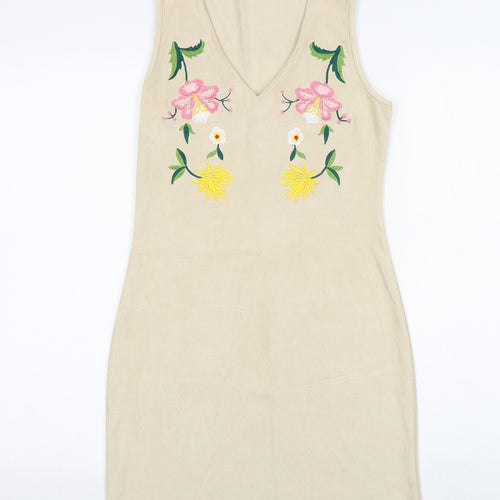 Fiona&Co Womens Beige Floral Polyester Bodycon Size S V-Neck Pullover