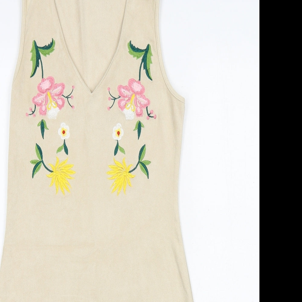 Fiona&Co Womens Beige Floral Polyester Bodycon Size S V-Neck Pullover