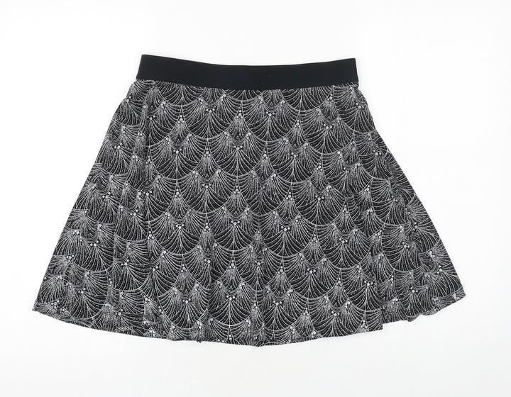 Preworn Womens Black Geometric Polyester Skater Skirt Size 28 in