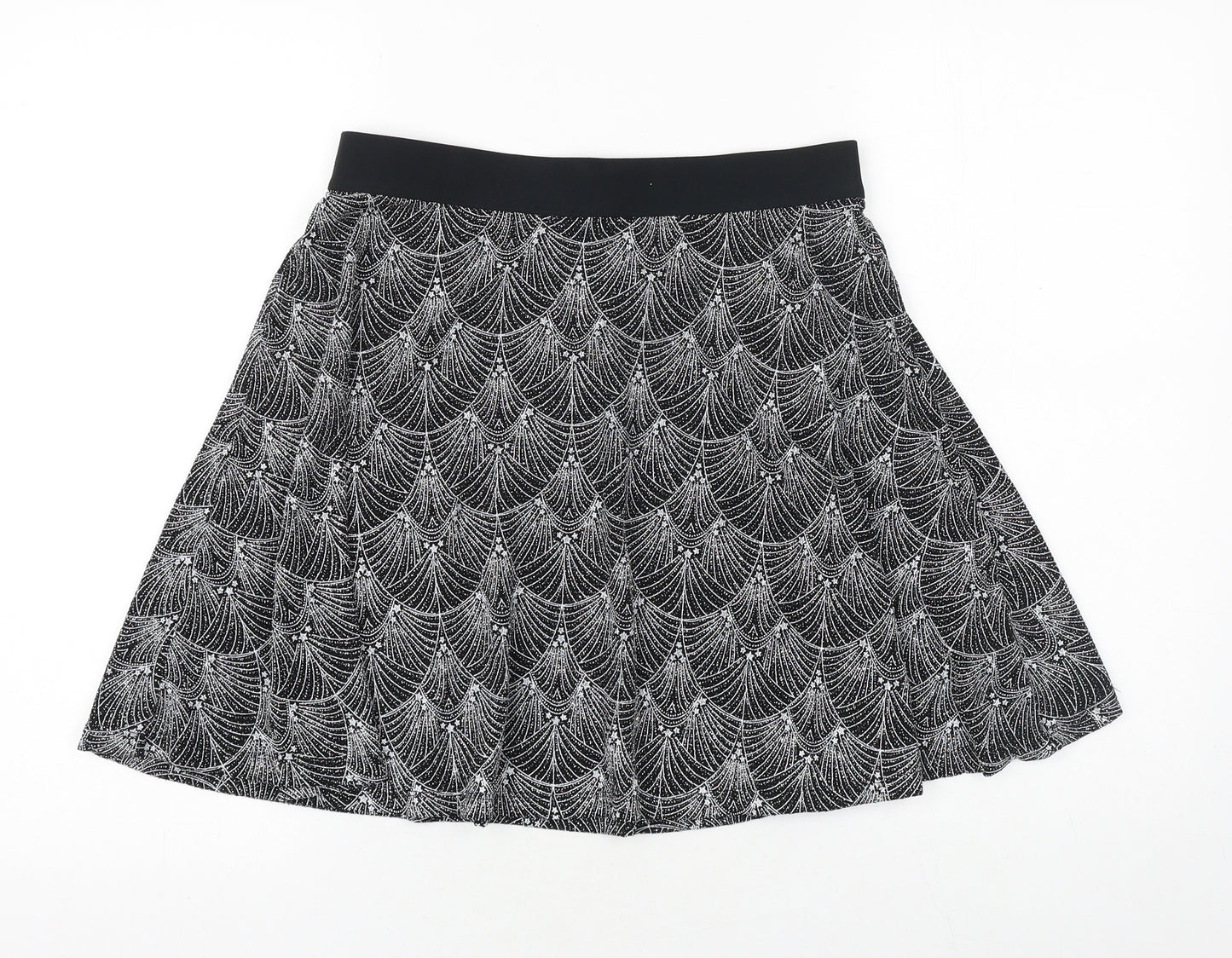 Preworn Womens Black Geometric Polyester Skater Skirt Size 28 in