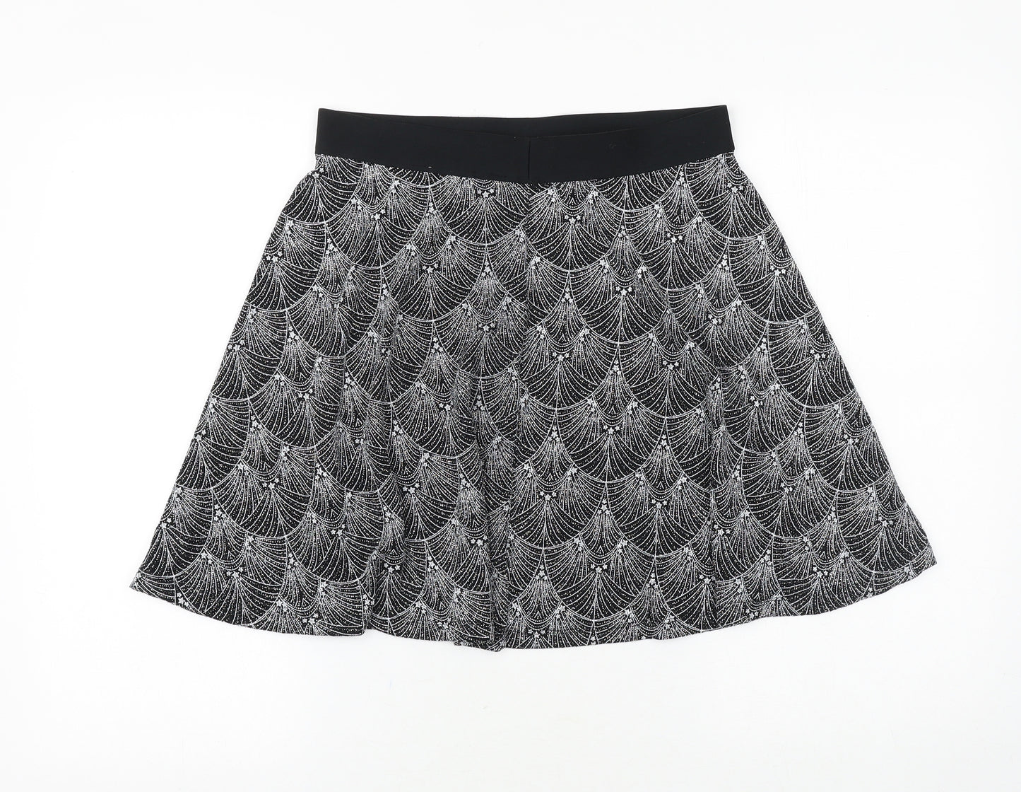 Preworn Womens Black Geometric Polyester Skater Skirt Size 28 in