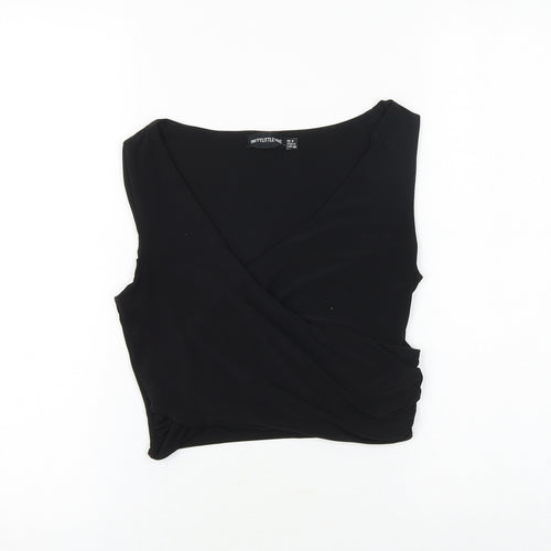 PRETTYLITTLETHING Womens Black Polyester Basic Tank Size 8 V-Neck