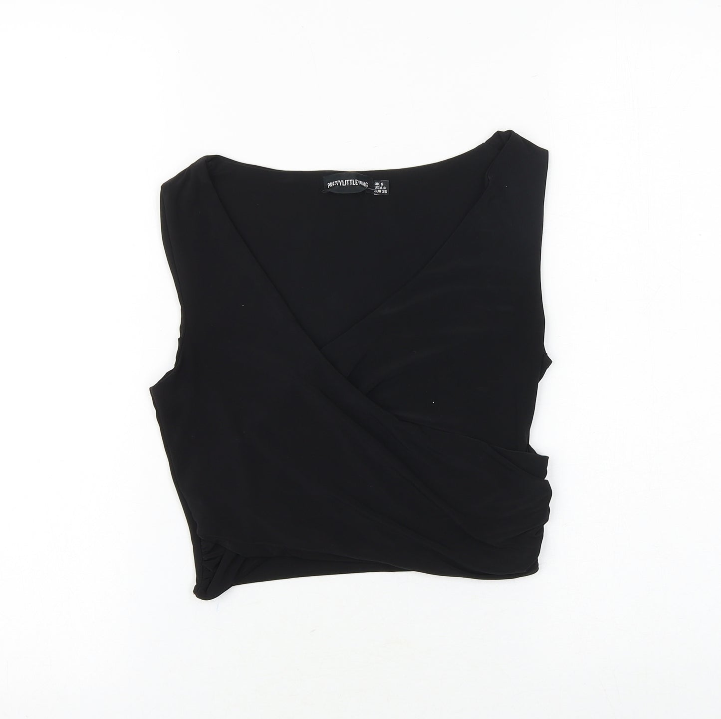 PRETTYLITTLETHING Womens Black Polyester Basic Tank Size 8 V-Neck