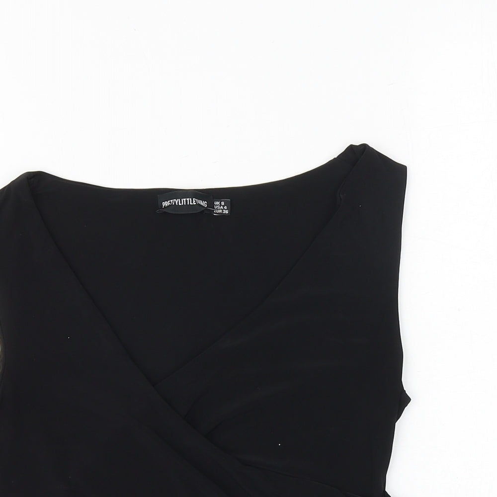 PRETTYLITTLETHING Womens Black Polyester Basic Tank Size 8 V-Neck