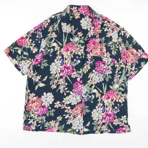 Marks and Spencer Womens Blue Floral Polyester Basic Button-Up Size 6 Collared