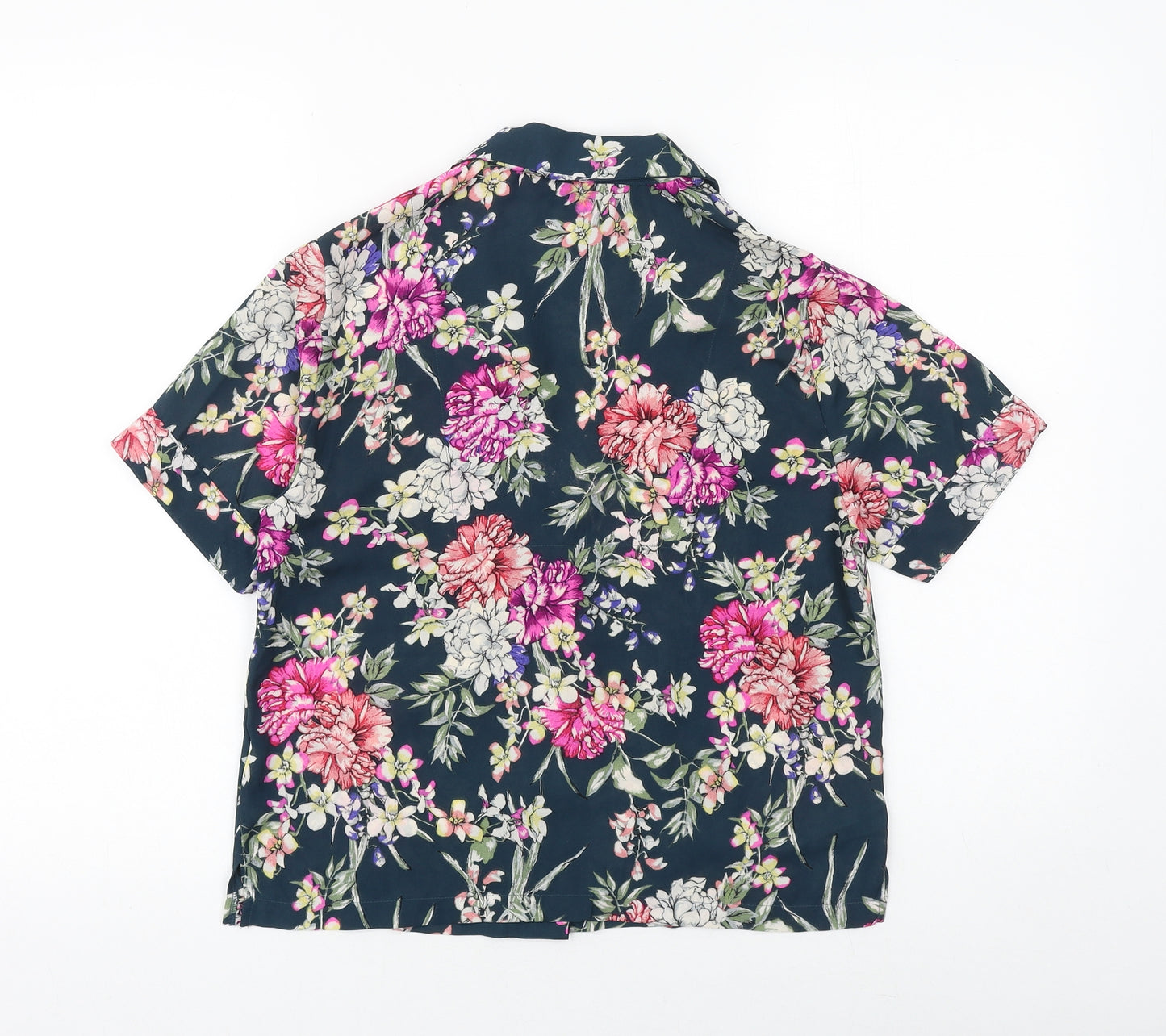 Marks and Spencer Womens Blue Floral Polyester Basic Button-Up Size 6 Collared