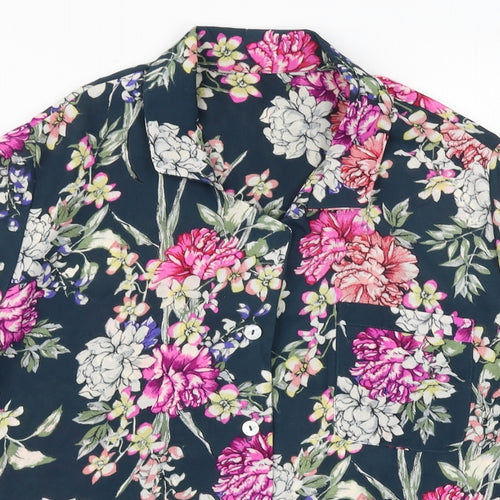 Marks and Spencer Womens Blue Floral Polyester Basic Button-Up Size 6 Collared