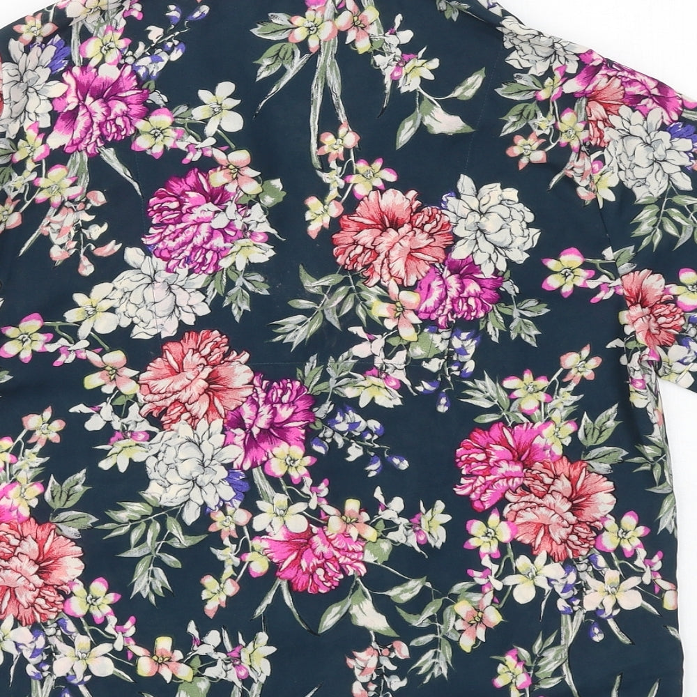 Marks and Spencer Womens Blue Floral Polyester Basic Button-Up Size 6 Collared