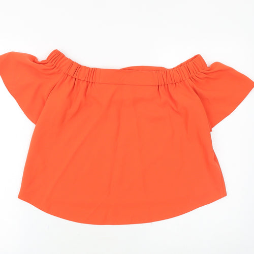 Topshop Womens Orange Polyester Basic Blouse Size 8 Off the Shoulder