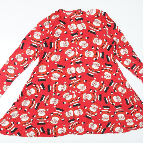 Sara Womens Red Geometric Viscose Trapeze & Swing Size S Round Neck Pullover - Father Christmas Pattern