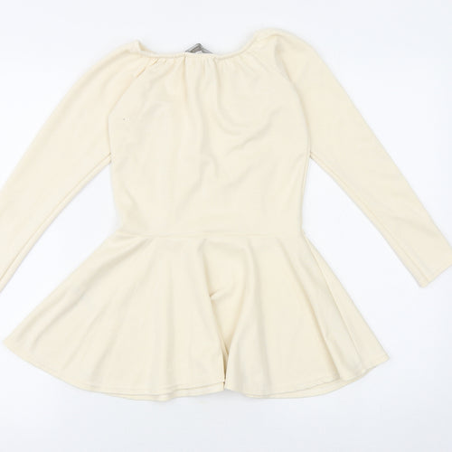 Rochelle Humes Womens Ivory Viscose Basic Blouse Size 8 Round Neck