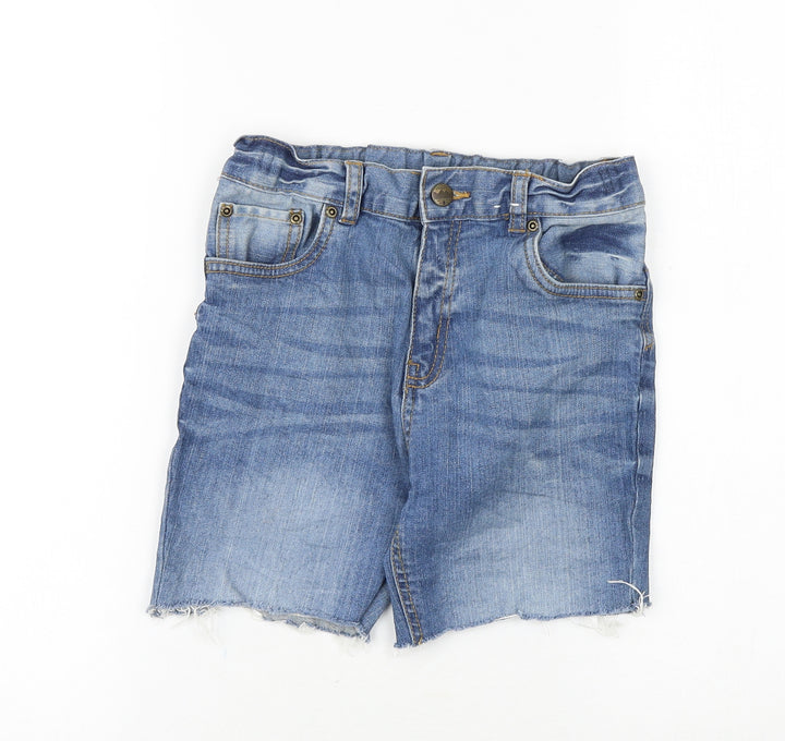 TU Boys Blue Cotton Bermuda Shorts Size 10 Years Regular Zip - Distressed