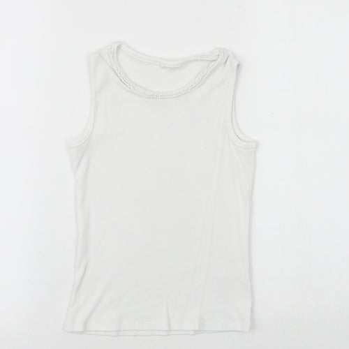 George Girls White 100% Cotton Basic Tank Size 9-10 Years Round Neck Pullover